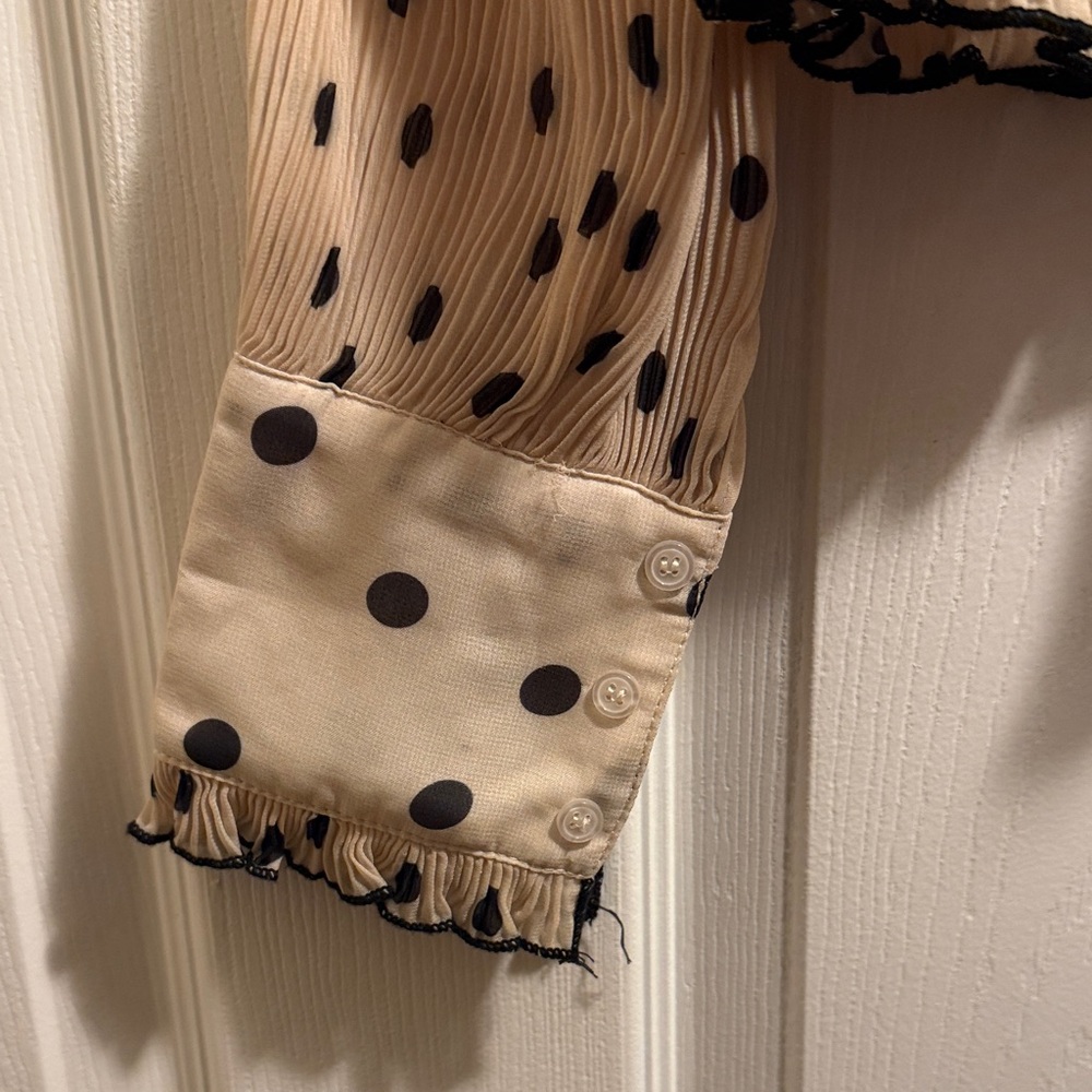 70/21 Black Polka Dot Pleated Blouse - Picture 3 of 7